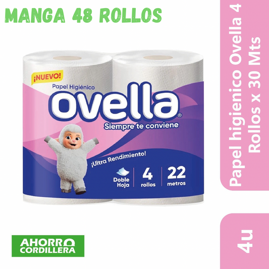 Manga Papel Higienico Ovella 4 x 22 Mts (48 Rollos)