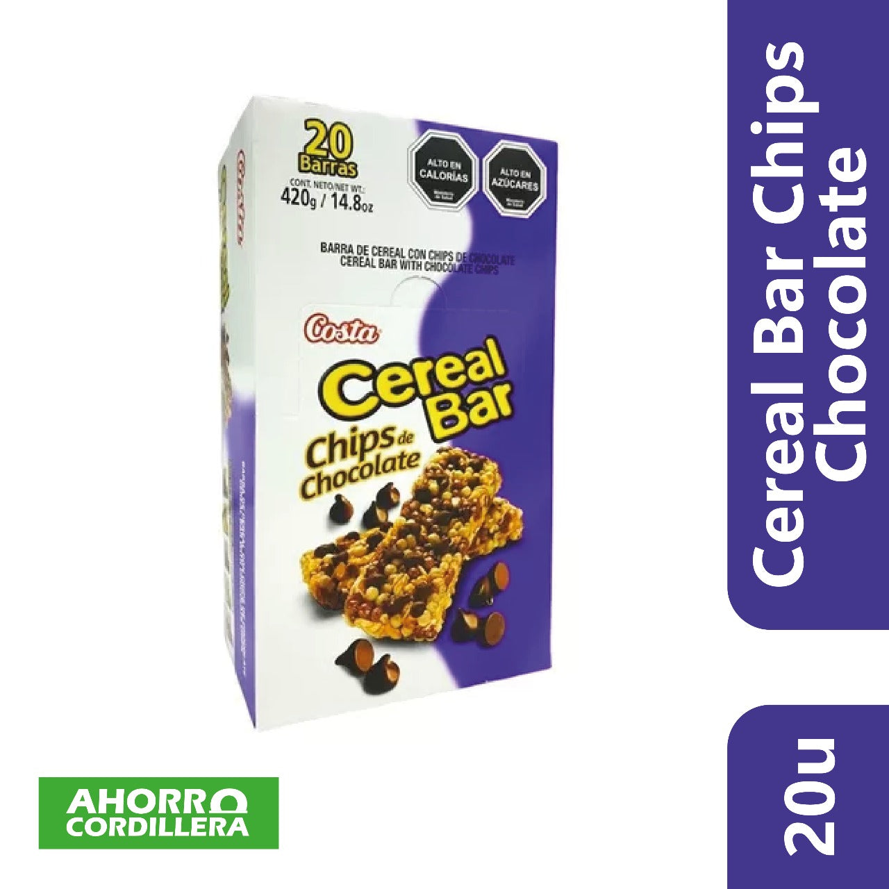 Cereal Bar Chips Chocolate Costa 20 Unidades