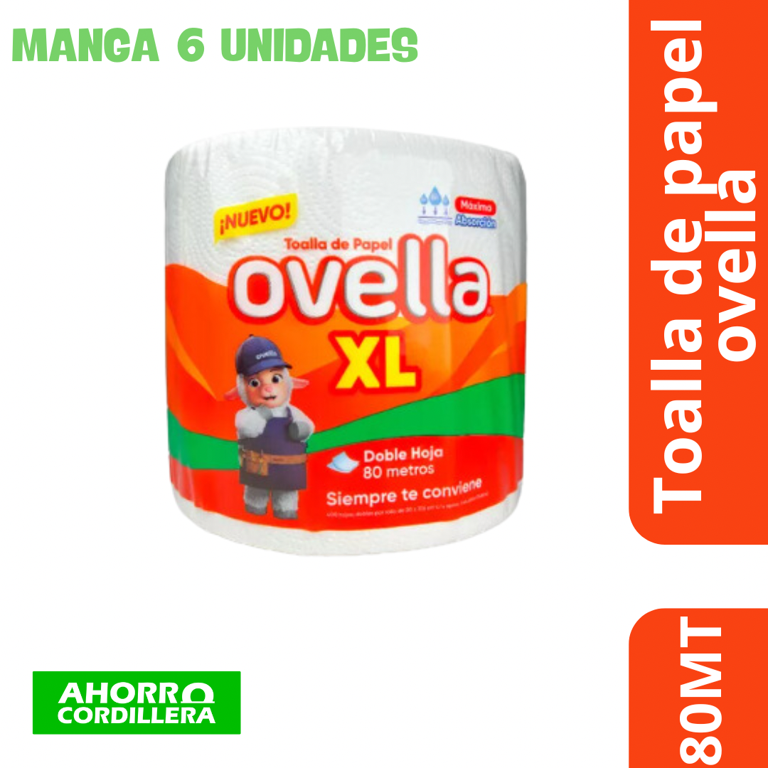 Toalla de Papel Ovella XL 80 Mts (Manga 6 Unidades)