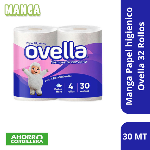 Manga Papel higiénico Ovella 30 Mts  (32 Rollos)