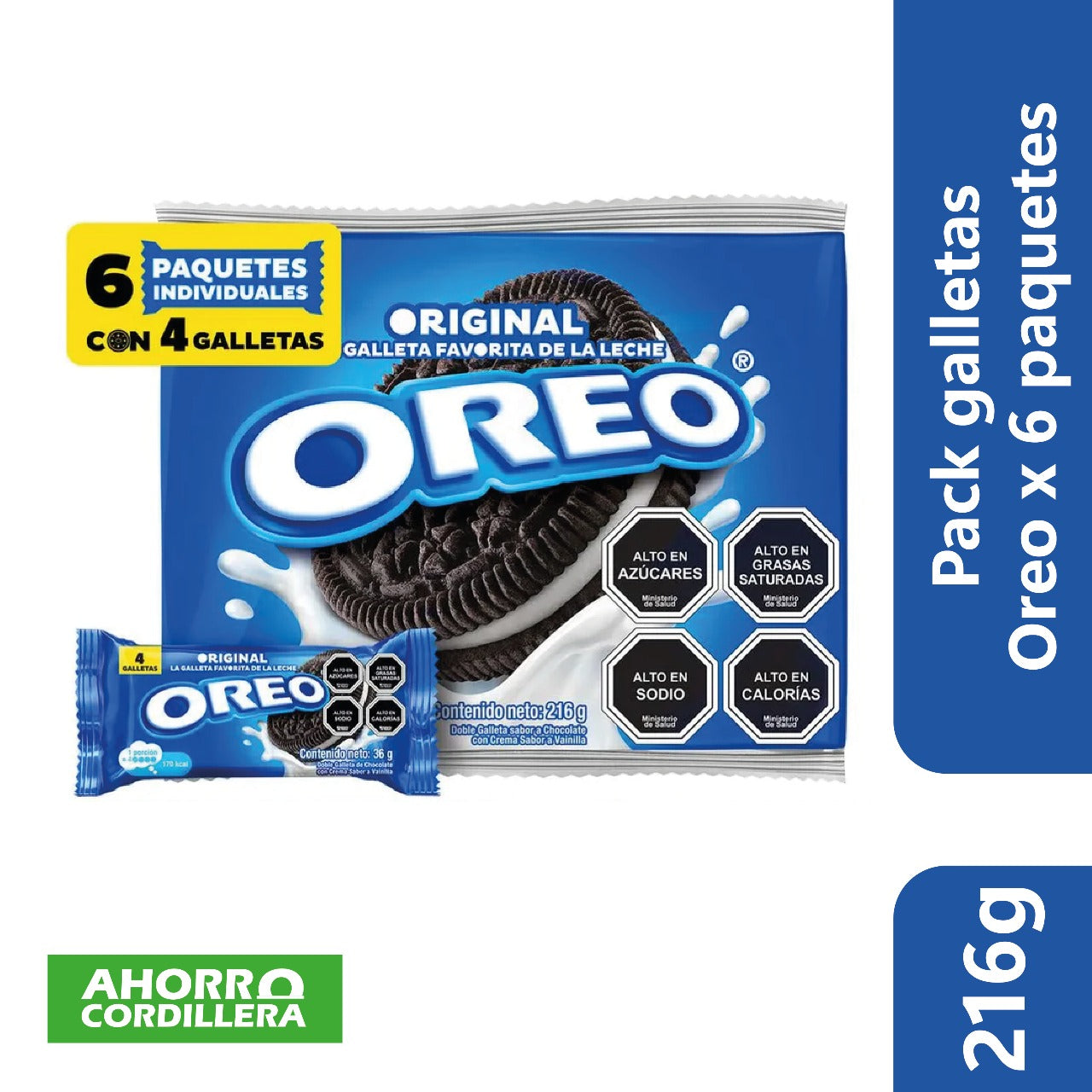 Pack galletas Oreo x 6 Paquetes 216 gr