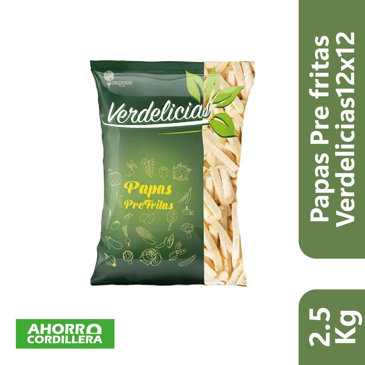 Papas Pre fritas Verdelicias 2,5 kgs  corte 12x12