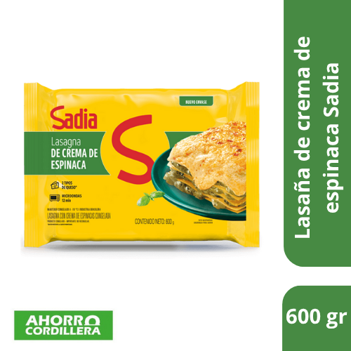 Lasaña de crema de espinaca Sadia 600 gr