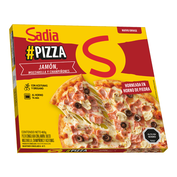 Pizza jamón, mozzarella y champiñones Sadia 460 gr