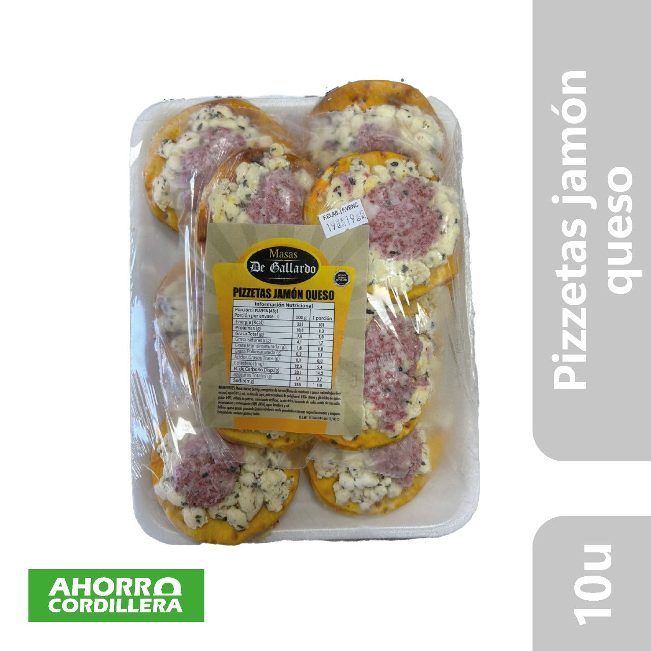 Pizzetas congeladas Jamon Queso 10 Unidades